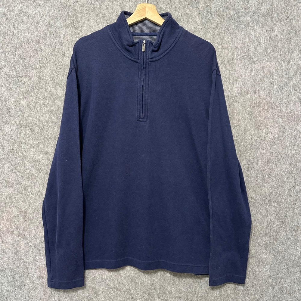 Joe Joseph Abboud Mens XL Navy Blue Quarter Zip Pullover Sweater Cotton Blend